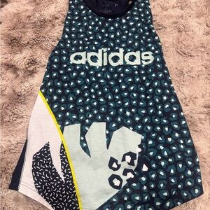 Adidas Women's Blue and White Patterned Tank Top